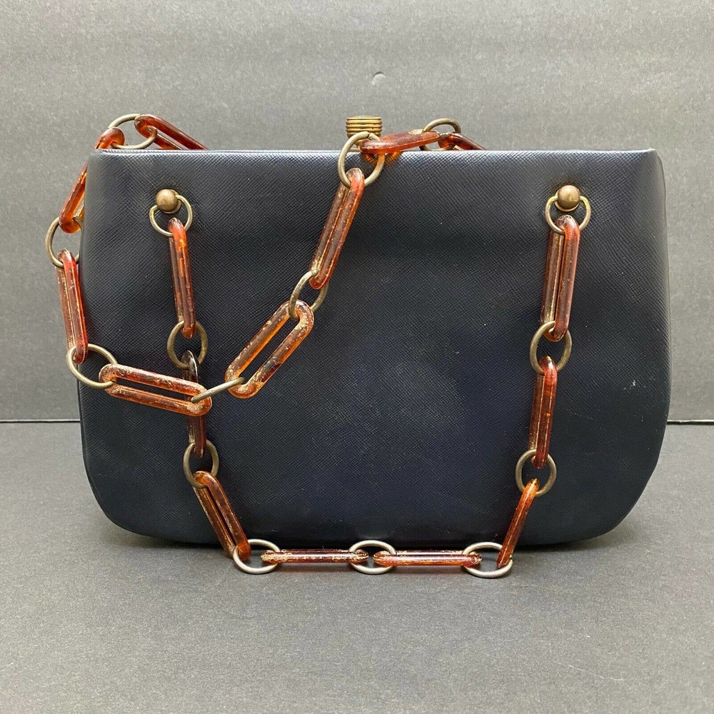 Vintage Navy and Faux Tortoise Acrylic Small Purse Gold Clasp Handbag
